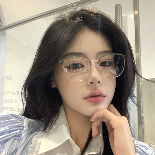 大框半框眼镜女可配度数大脸显瘦