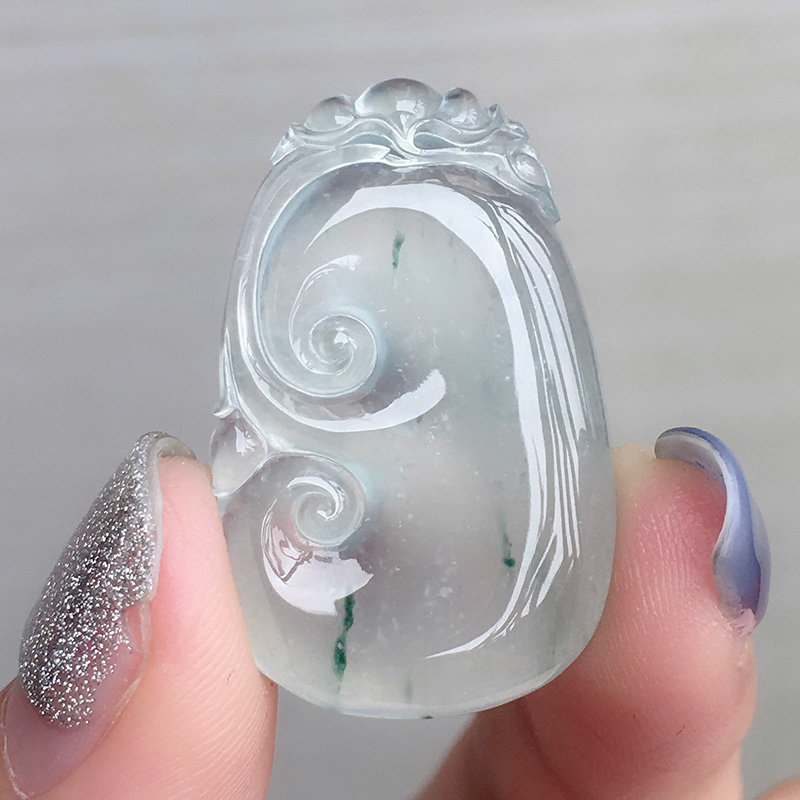 七小匠缅甸老坑天然a货翡翠玉石雕刻冰种飘花万事如意翡翠吊坠女