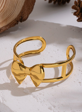 跨境蝴蝶结手镯金色镜面防水