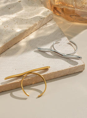 跨境简约小众曲线开口戒指