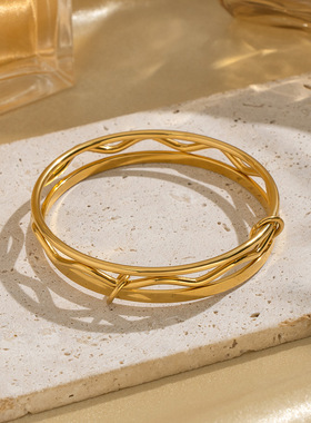 欧美几何波浪圆圈三合一手镯