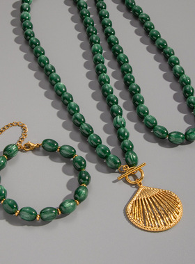 法式复古墨绿贝壳首饰套装