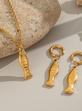 简约幸运小鱼耳饰项链套装