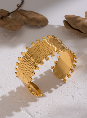 复古港风金镯几何水波纹