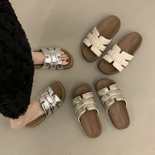 多巴胺米字带厚底防滑女拖鞋