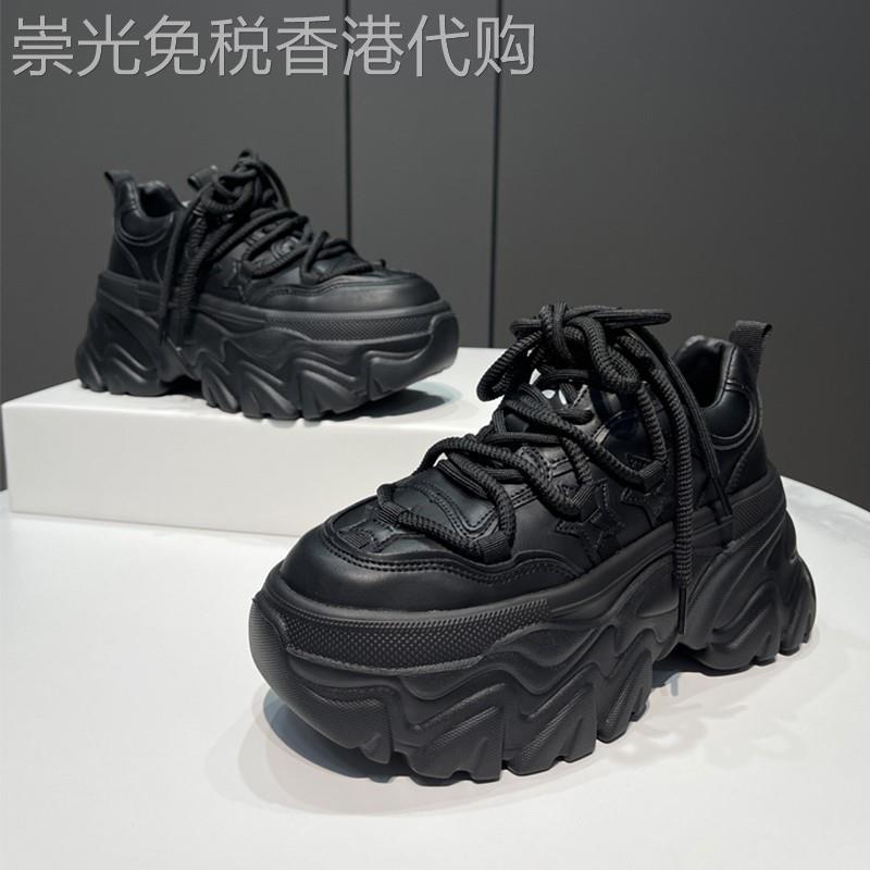 明星同款牛皮厚底老爹鞋女款2024新款秋冬季增高休闲女运动女鞋子