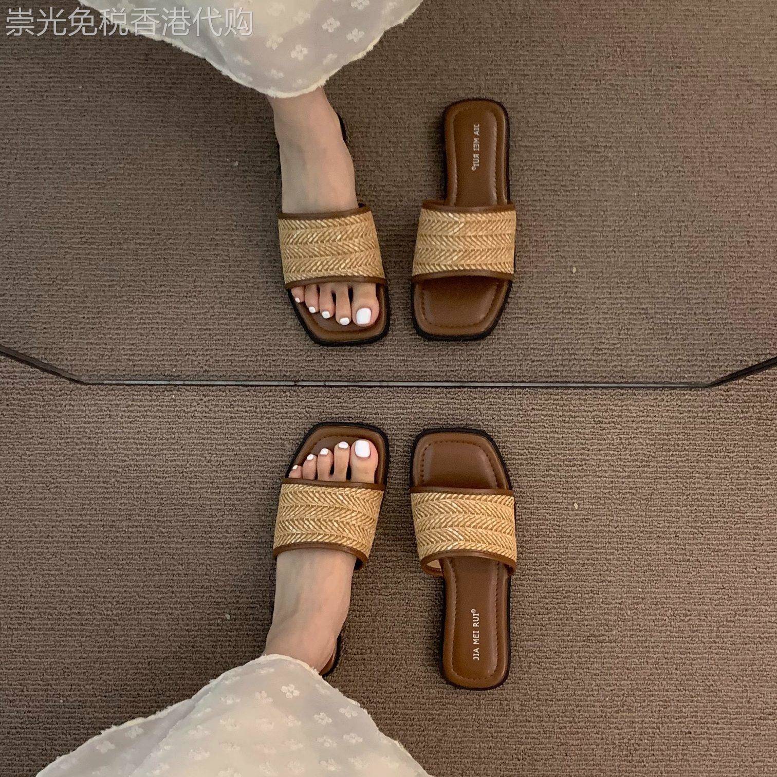 巴黎街头~ITSK一字拖女外穿平底编织软底度假凉拖