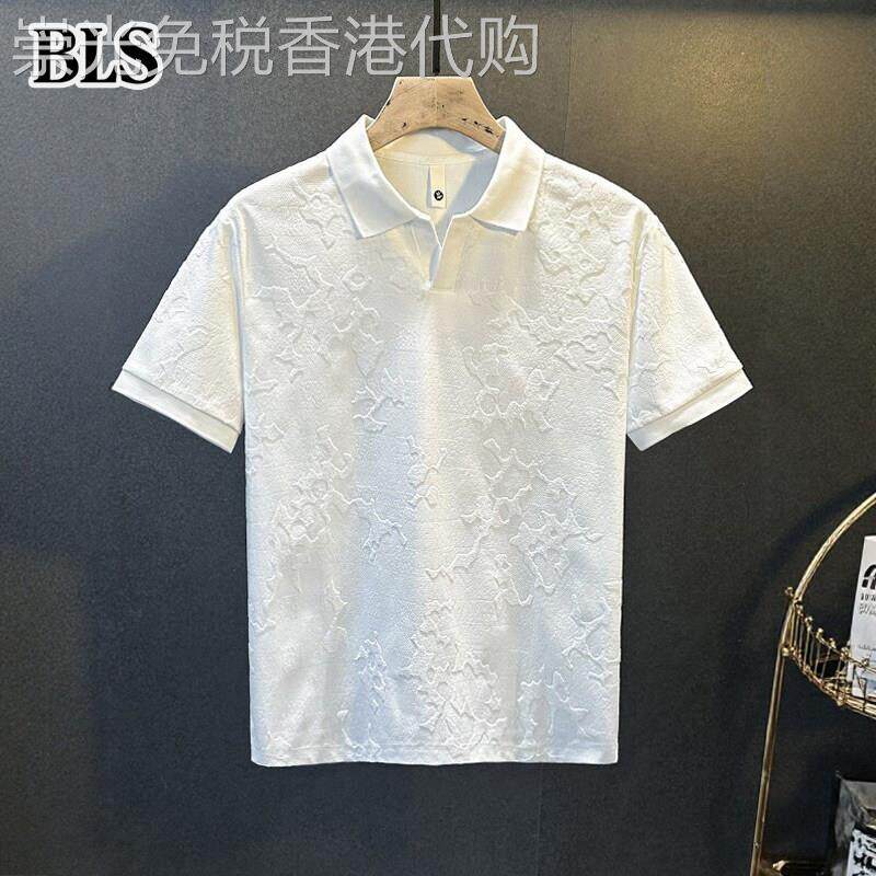 高端白色提花Polo衫男夏季薄款2026新款休闲百搭T恤衫V领短袖T恤