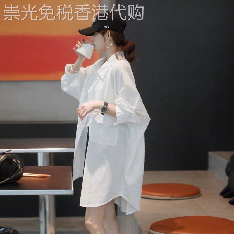 白色衬衫女夏季薄款2026新款宽松休闲慵懒风遮屁股中长款上衣外套
