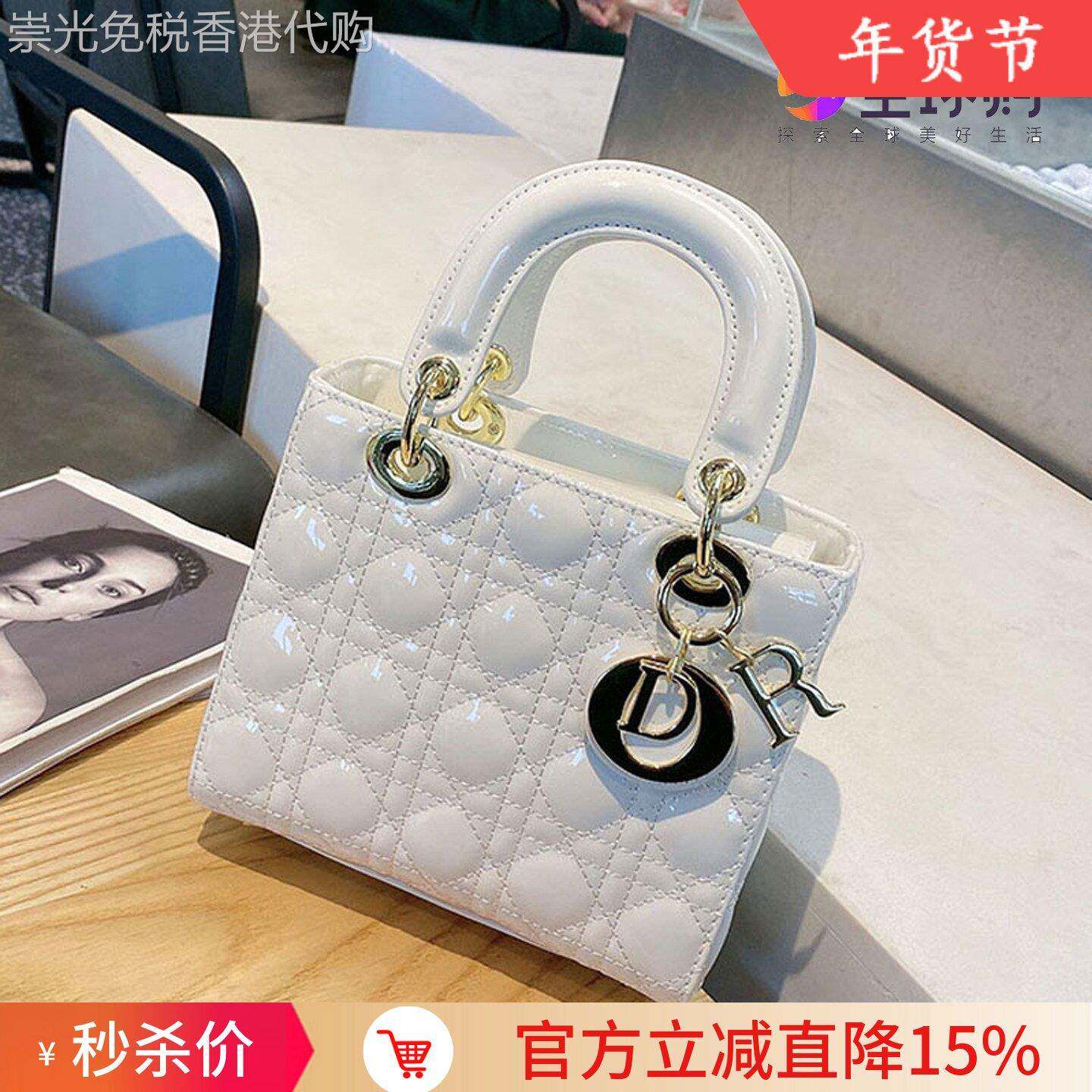 香港真皮高级感戴妃包女包包2025新款mini漆皮菱格单肩斜挎手提包