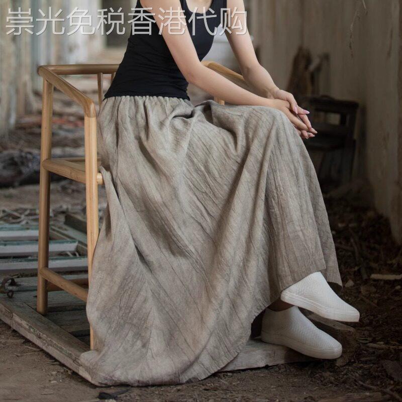 棉麻半身裙女夏季2026新款a字高腰显瘦中长版苧麻复古伞裙长裙子