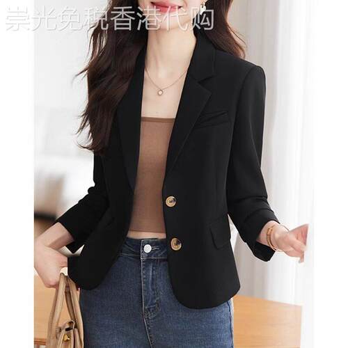 时尚短款黑色西装外套女春秋2025新款百搭小个子韩版休闲西服上衣