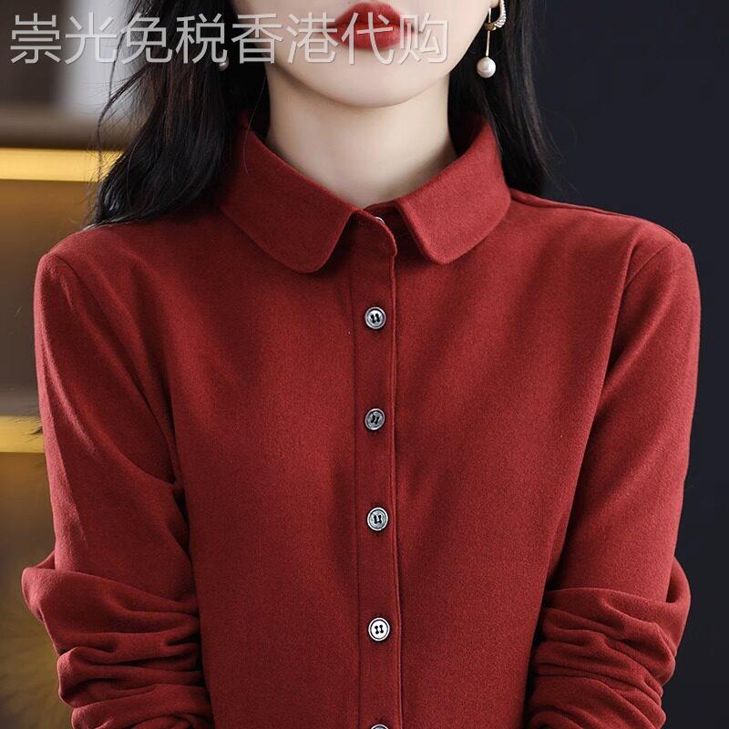 红色德绒衬衫女2025新款女装春秋季气质上衣职业通勤长袖衬衣大码