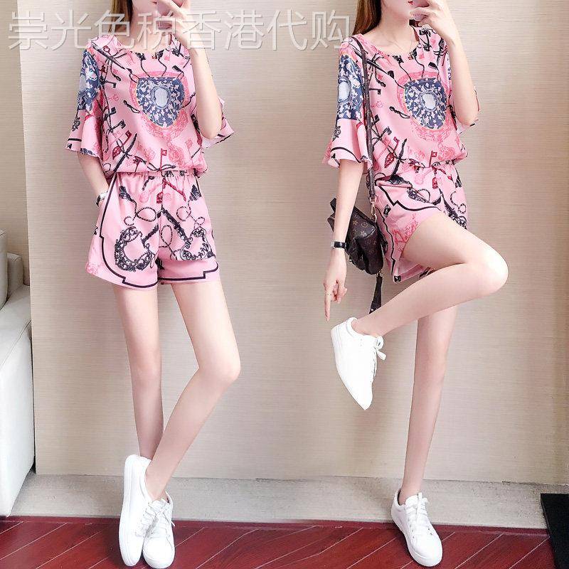 潮牌休闲运动套装女2025夏季薄款高腰显瘦百搭短袖阔腿短裤两件套