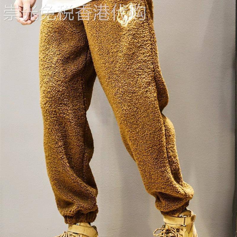 MK潮牌虎头羊羔绒休闲裤男冬季款高端运动束脚加厚保暖男士卫裤潮