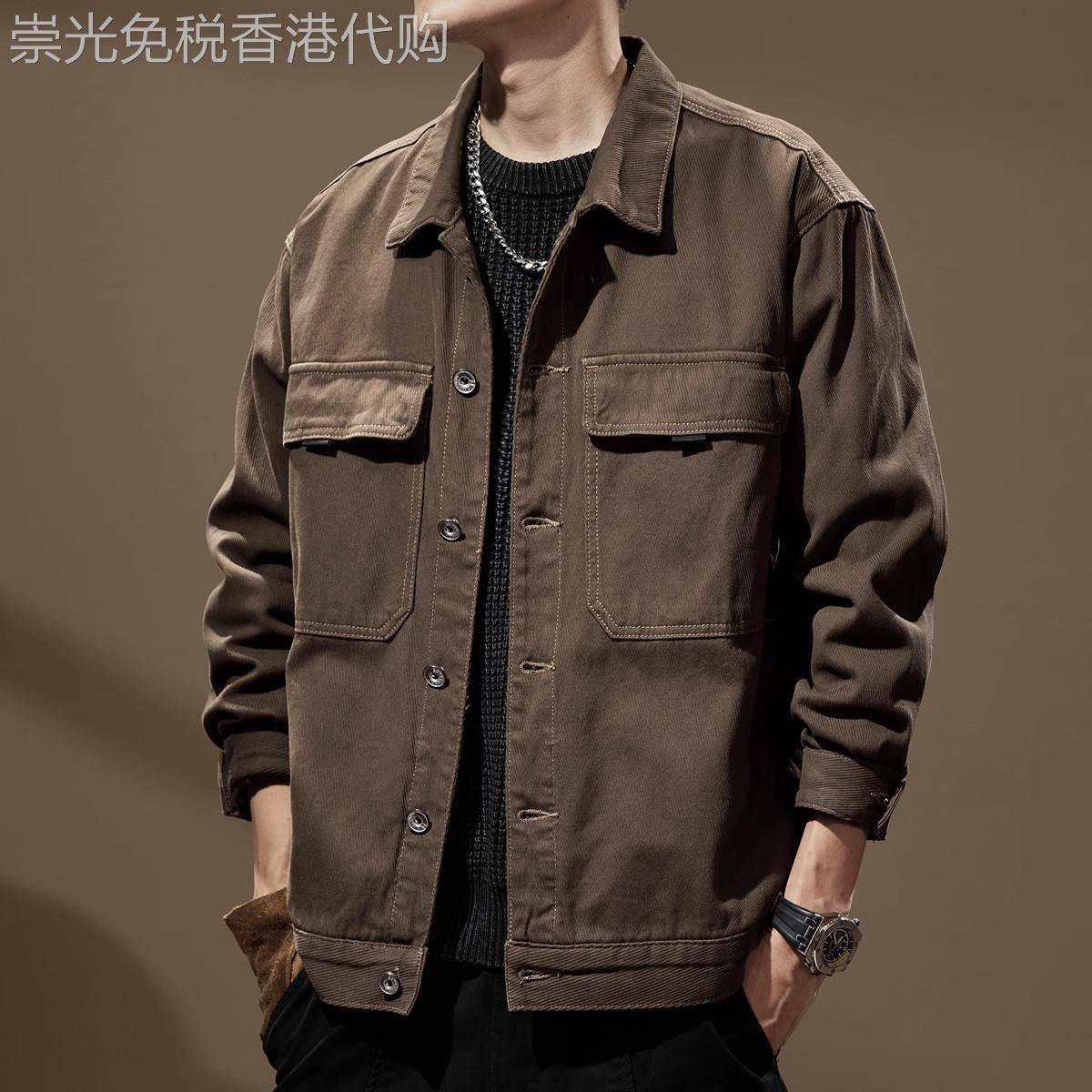 意大利复古硬汉工装夹克男士春秋季新款高端重磅大码宽松休闲外套