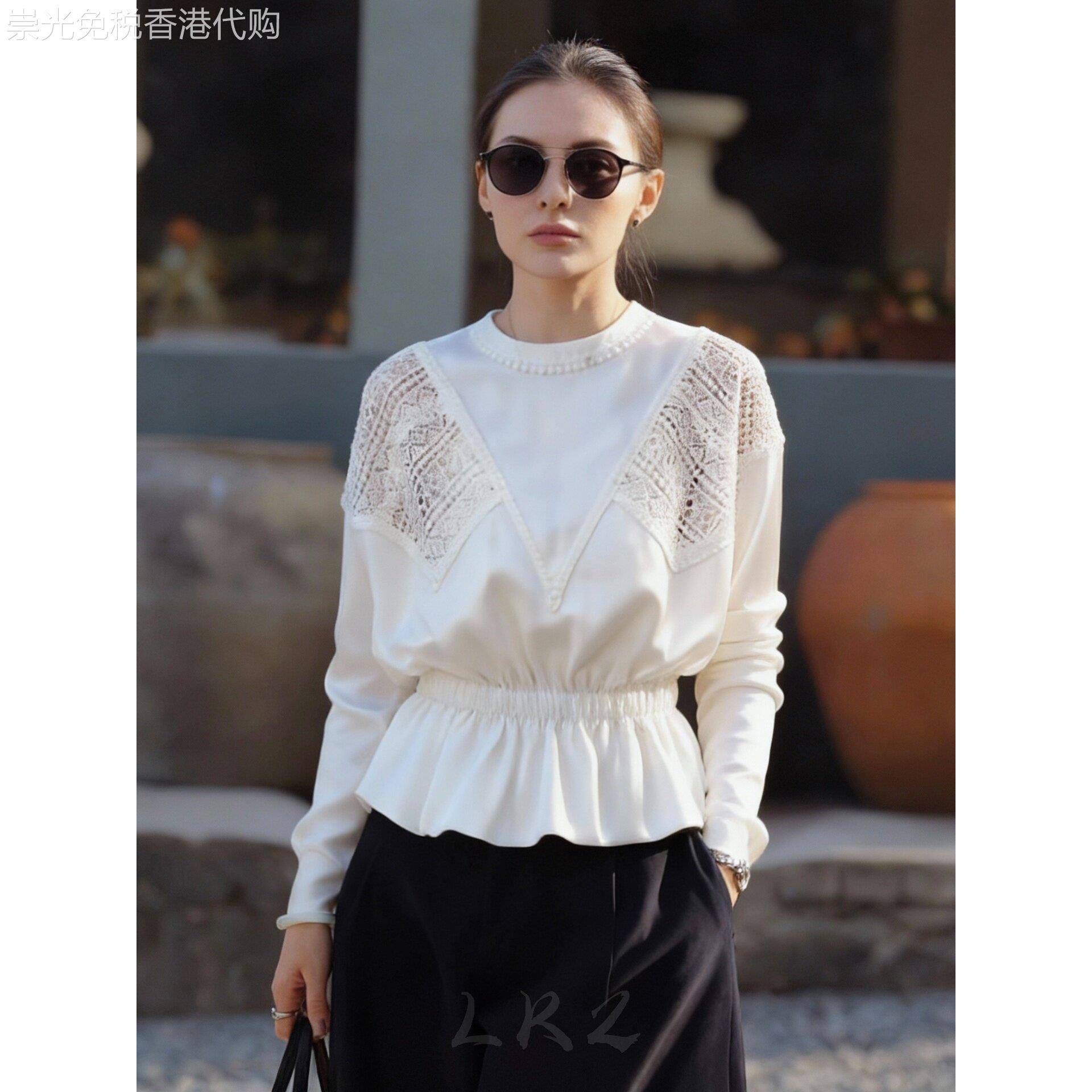 设计感小众镂空蕾丝拼接长袖衬衫女春季新款洋气宽松高级显瘦上衣