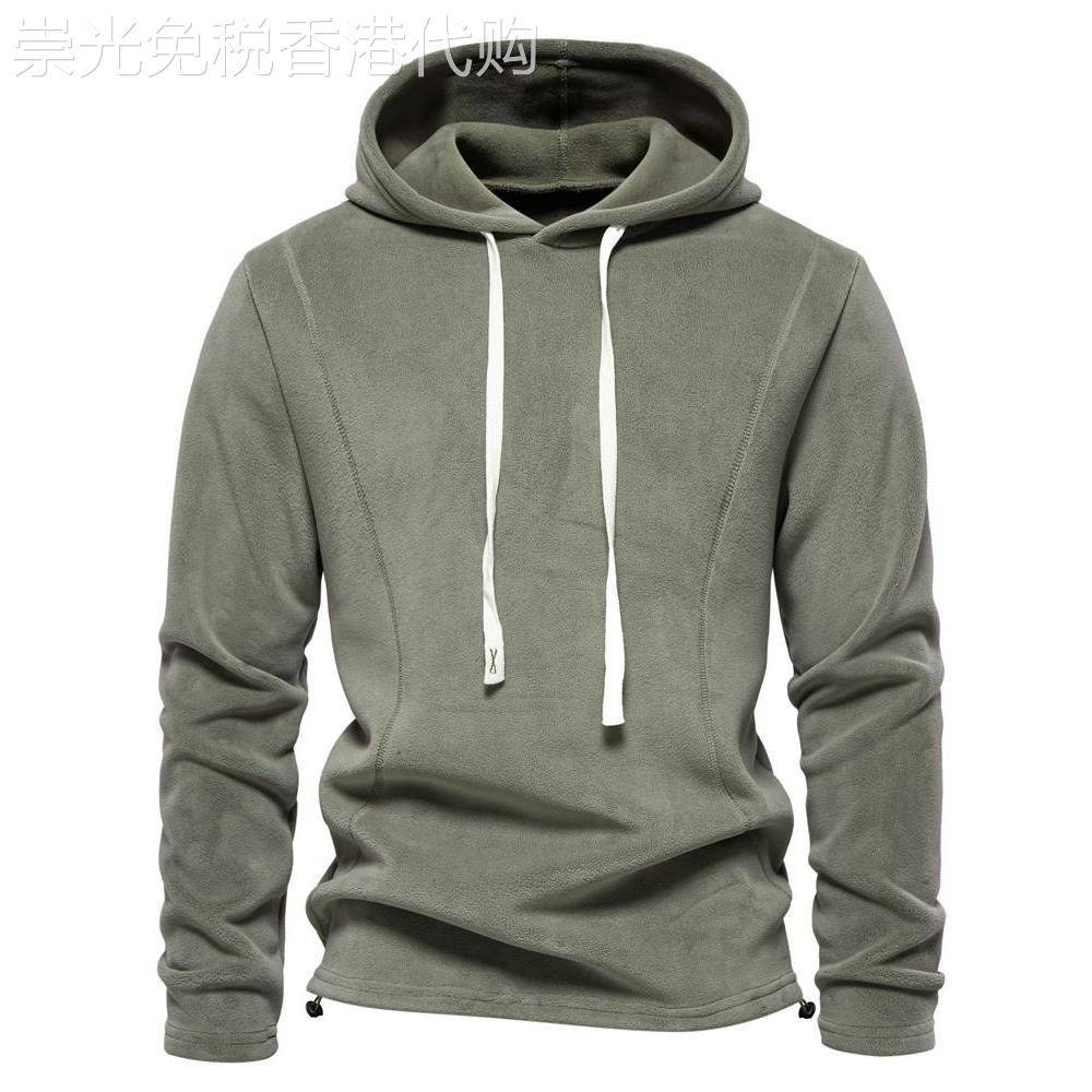 MAROLIO~强烈推荐！连帽抓绒卫衣男士秋冬季保暖纯色羊羔毛上衣潮