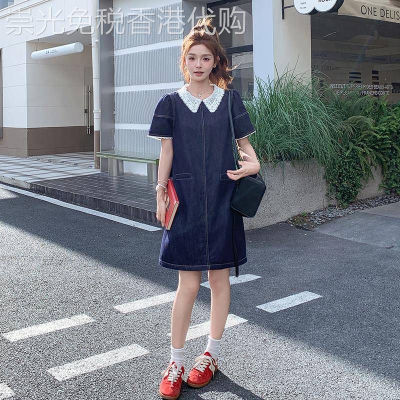 藏青色薄牛仔洋装女夏2026新款韩版宽松休闲显瘦娃娃领减龄裙子
