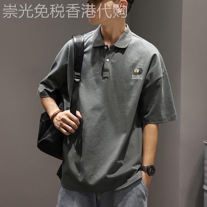 纯棉POLO衫短袖T恤男夏季日系潮流宽松大码翻领男士半袖休闲上衣