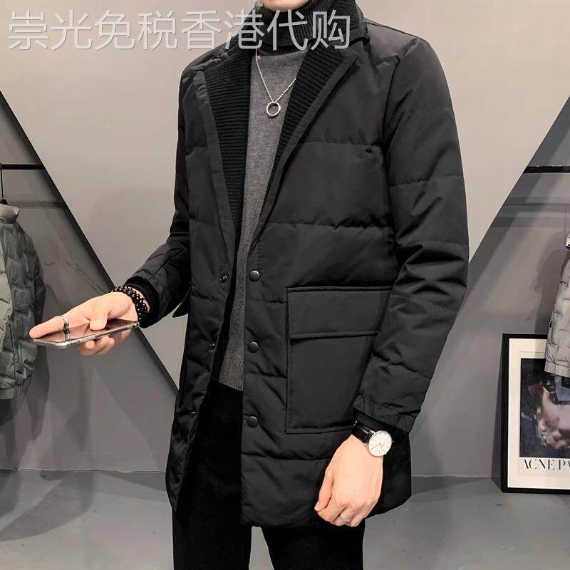 欧洲站西装领羽绒服男士秋冬新款大码韩版修身保暖中长款轻薄外套