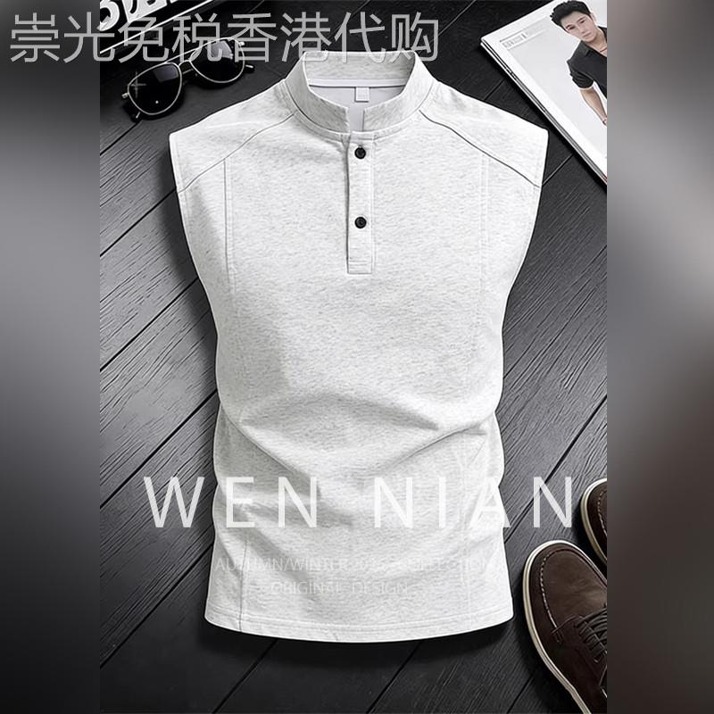 韩国WEN NIAN美式亨利领背心男2026夏季新款潮流痞帅无袖坎肩t恤