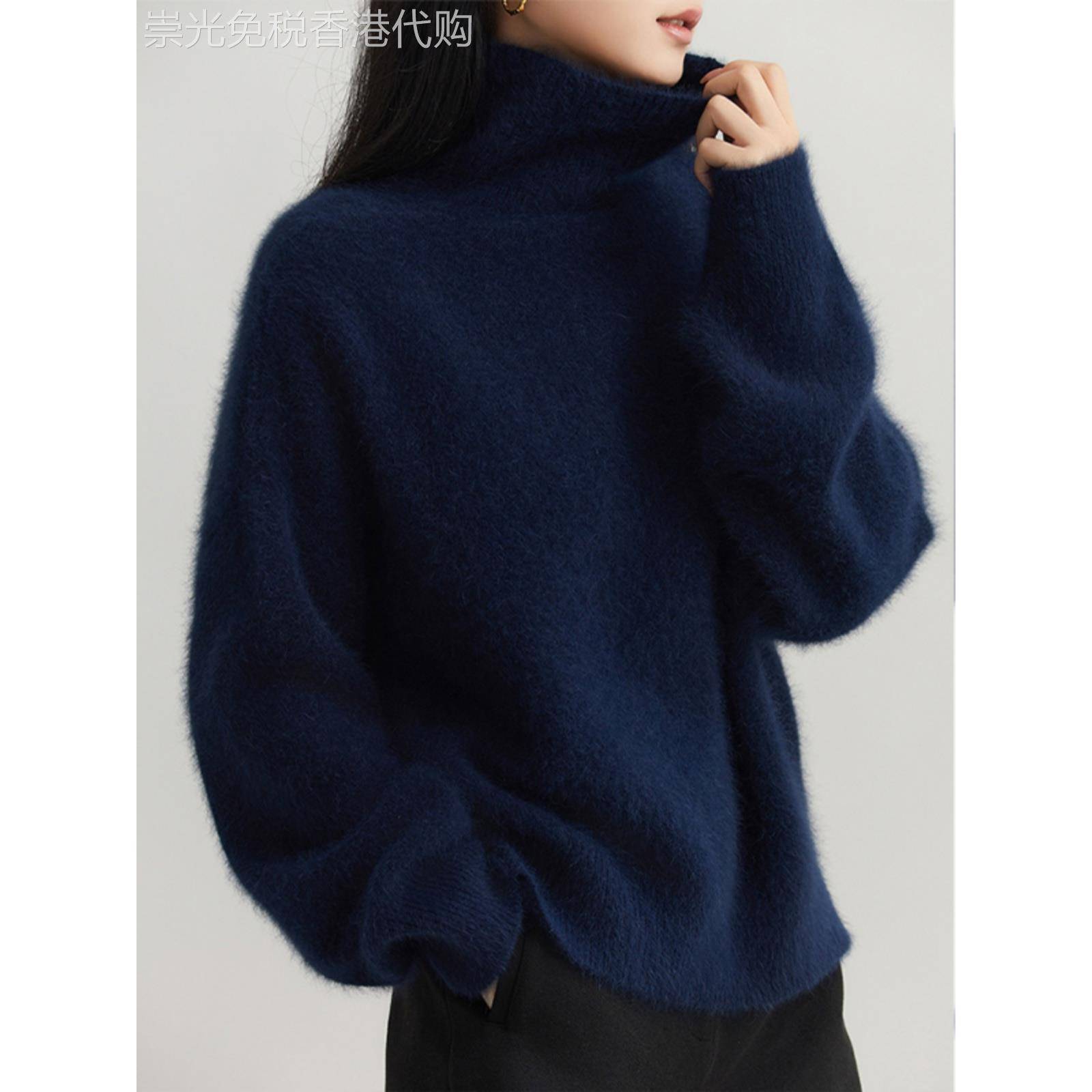 藏青色毛衣高领秋冬新款女套头软糯超好看时尚针织衫百搭减龄上衣