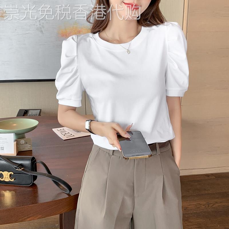 白色短袖t恤女夏季新款2025年设计感泡泡袖时尚洋气时髦减龄上衣
