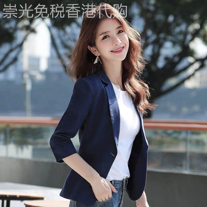 七分袖薄款小西装女春秋2026新款百搭韩版棉麻休闲短外套透气西服