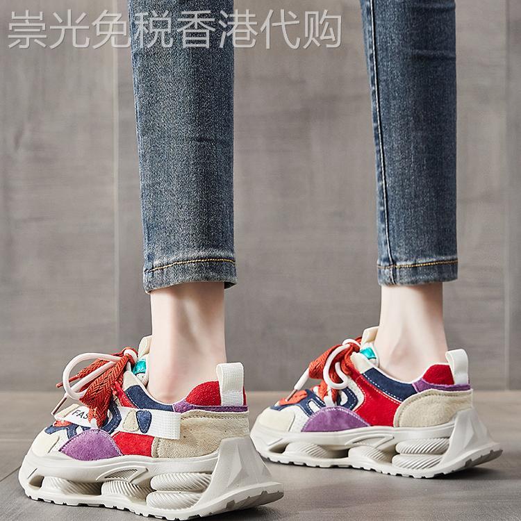 代购轻便老爹鞋女秋季新款网红超火拼色显脚小厚底松糕休闲运动鞋