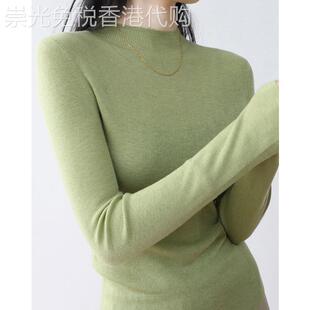 绿色半高领针织打底衫女秋冬内搭气质高级感软糯上衣紧身羊毛毛衣