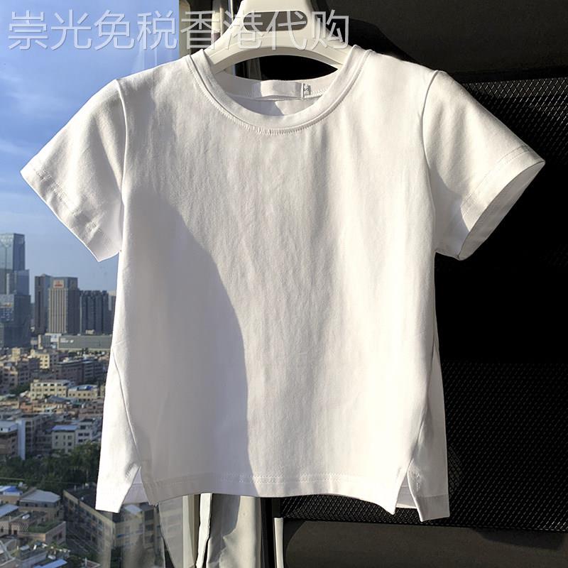 白色纯棉短袖t恤女夏季薄款2025新款宽松小个子短款正肩半袖上衣图片