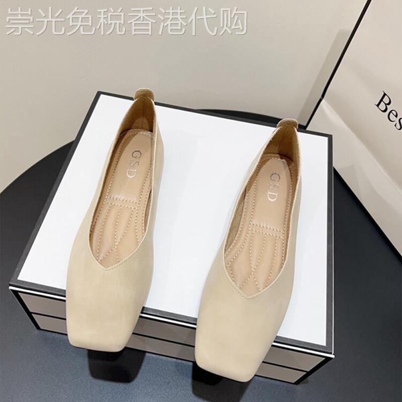 潮牌法式软皮浅口方头平底单鞋女款2026春夏季新款大码杏色豆豆鞋