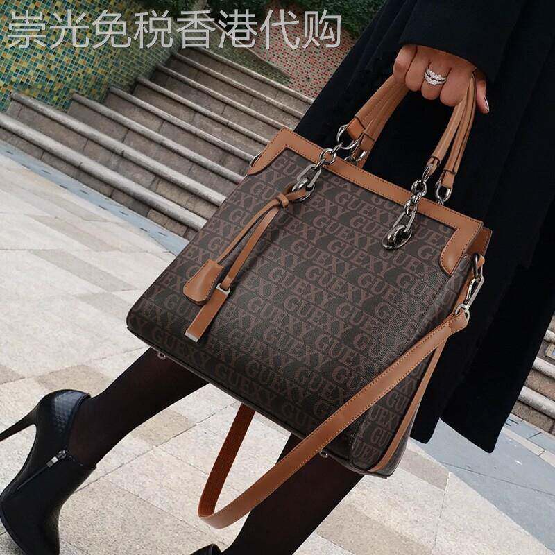 香港正品女包2026新款时尚手提复古撞色托特包女大容量单肩斜挎包