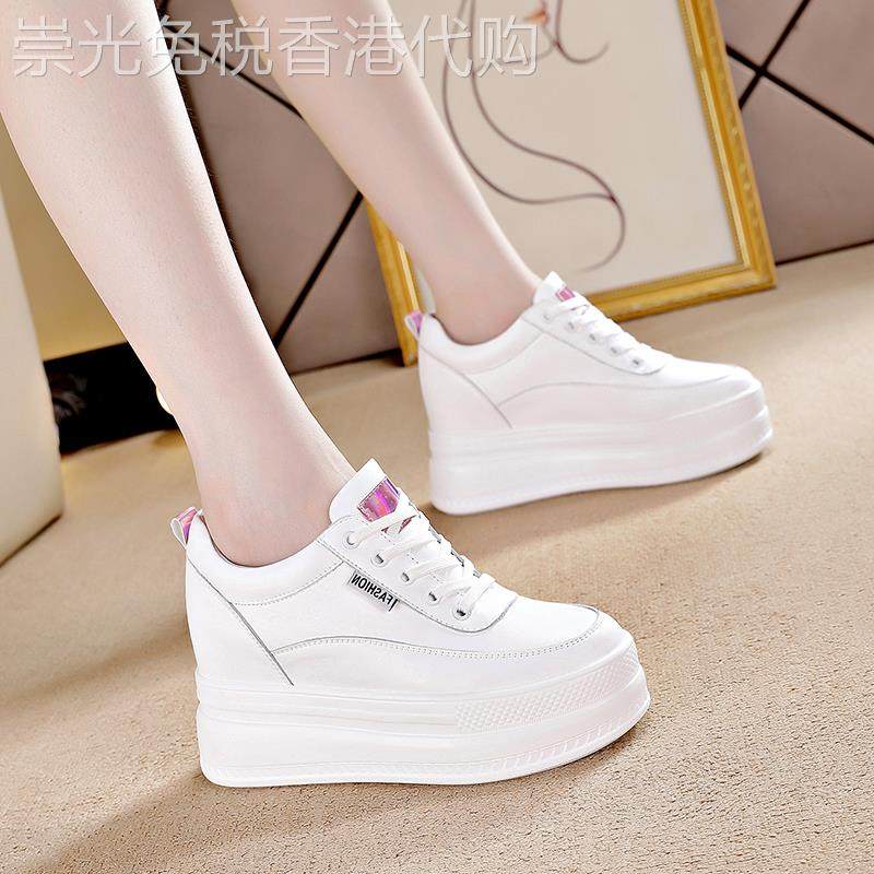 韩版潮牌内增高女鞋子10cm增高新款爆款真皮厚底松糕百搭小白鞋女