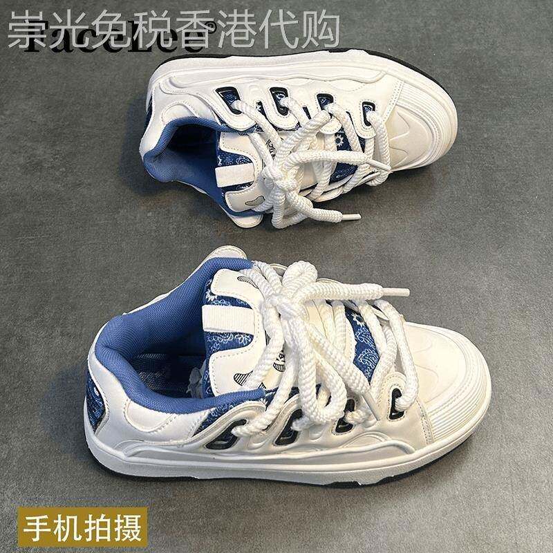 FaceLee日本设计师联名款男鞋白蓝腰果花面包鞋男春季增高运动小