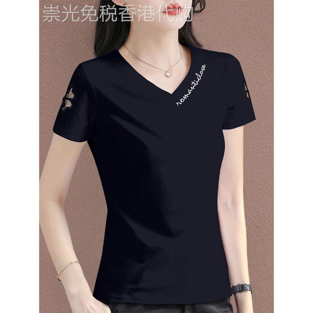 时尚品牌Cvy短袖女式t恤2025夏季新款右肩v领上衣时尚减龄西式修