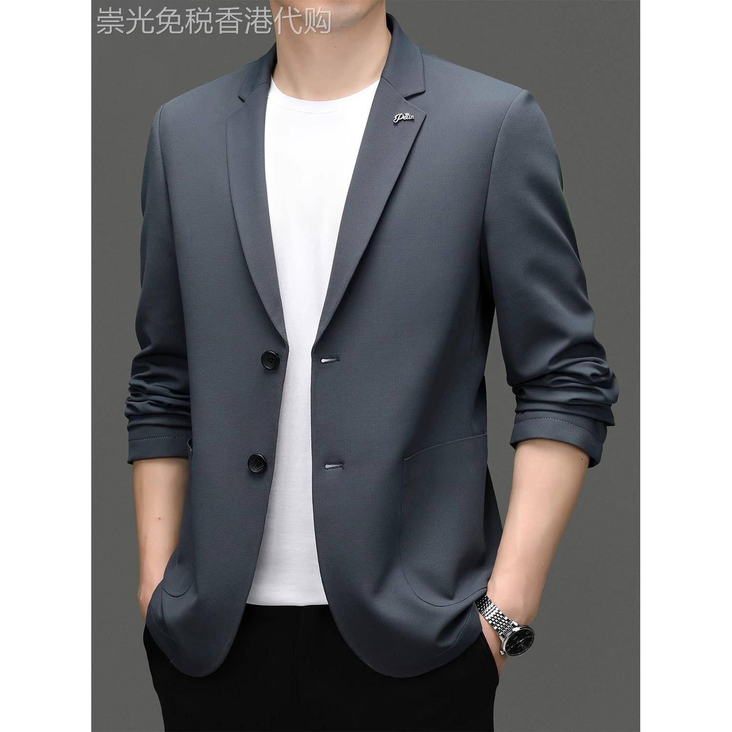 香港高端男士西装上衣2025春秋季新款无痕休闲外套男正装商务西服