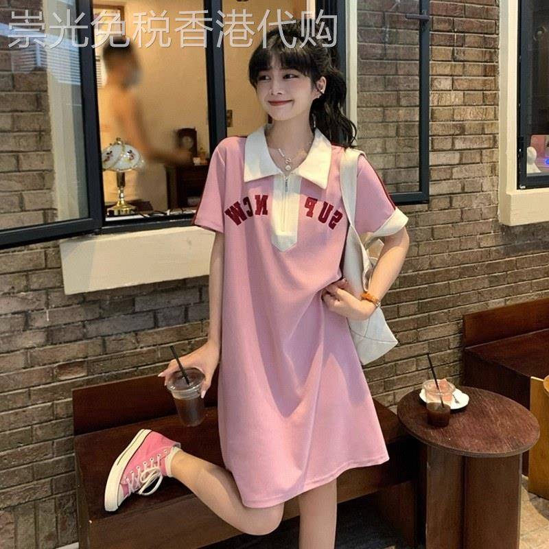 学院风polo洋装女夏装欧货爆款直筒裙高中学生运动休闲T恤裙子