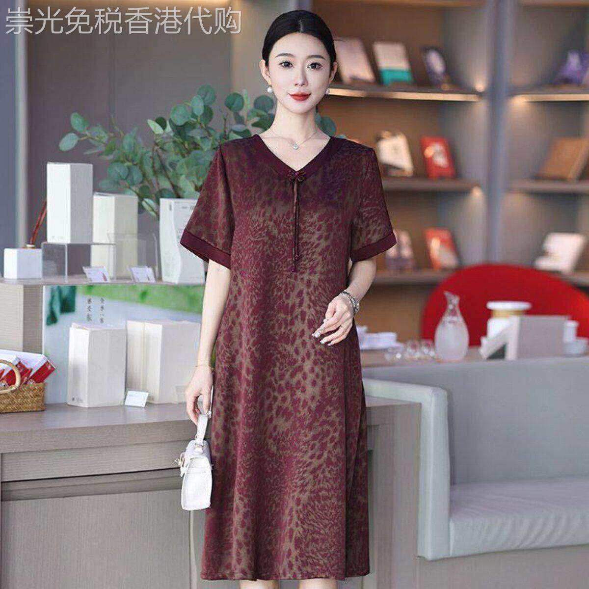 日系轻奢真丝连衣裙女2026年夏季高端大码妈妈短袖宽松桑蚕丝裙子