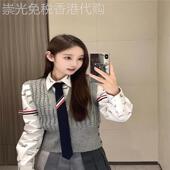Thom 学院风四道杠V领麻花无袖 针织衫 马甲修身 显瘦毛衣背心