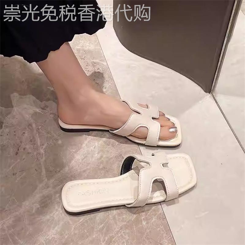 真皮平底凉拖鞋女夏季外穿2026新款高级感方头露趾一字拖沙滩凉鞋