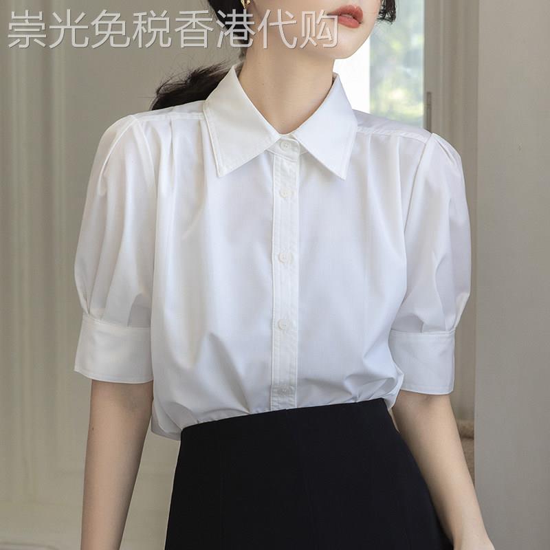 法式气质短袖白衬衫女2026夏季新款通勤面试衬衫小个子泡泡袖上衣