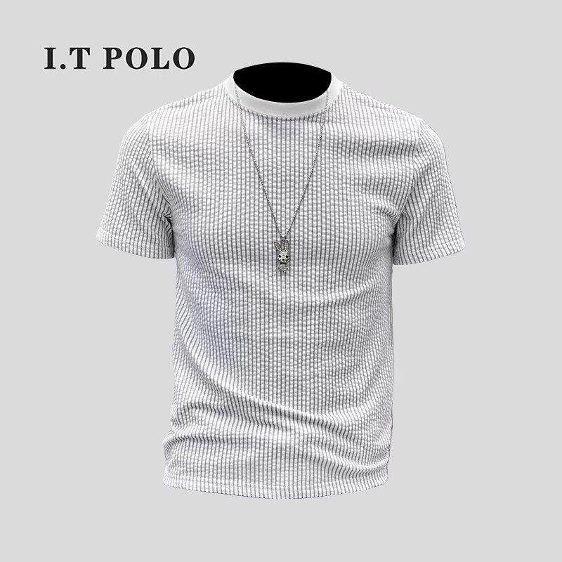 IT POLO 专柜~男士圆领夏季条纹短袖百搭韩版修身复古美式T恤衫