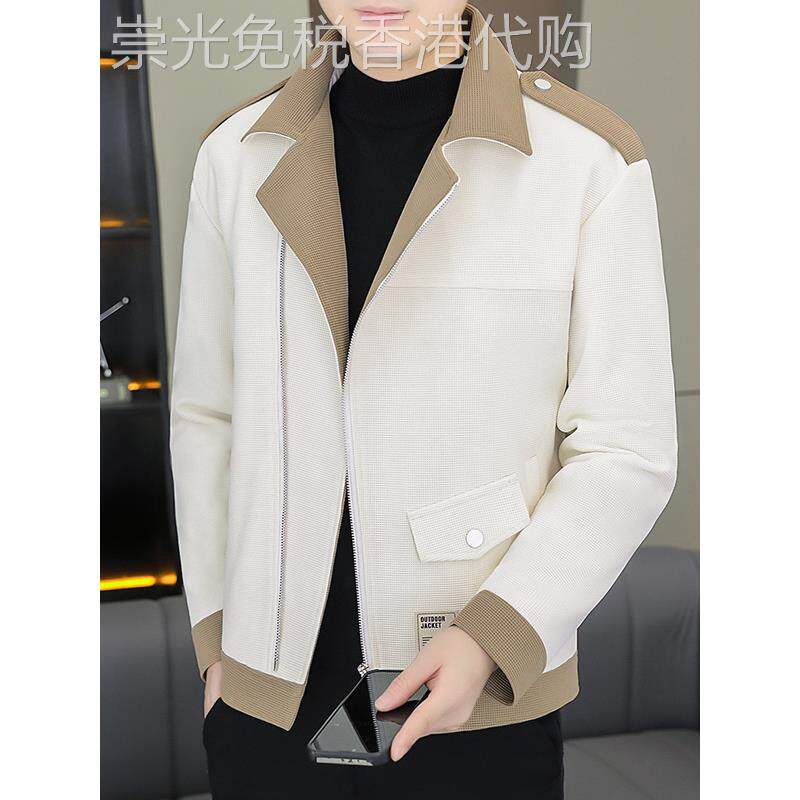 高端秋冬季外套男士韩版潮流西装领夹克拉炼上衣时尚潮流短款风衣