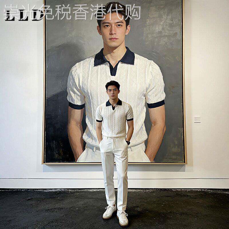 高端老钱风polo衫短袖男款夏季2026新款白色针织翻领T恤男士上衣