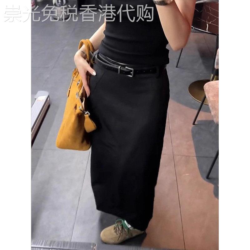 黑色高腰后开叉半身裙女夏季欧洲站2025新款设计感显瘦百搭包臀裙