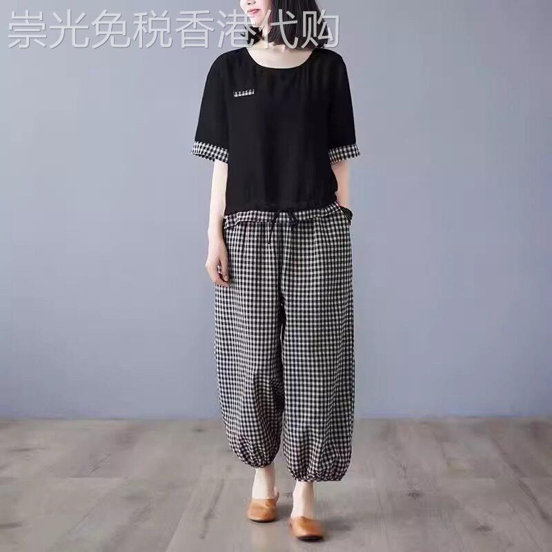 潮牌中年妈妈套装女士2026夏季新款时尚洋气棉麻上衣短袖两件套装