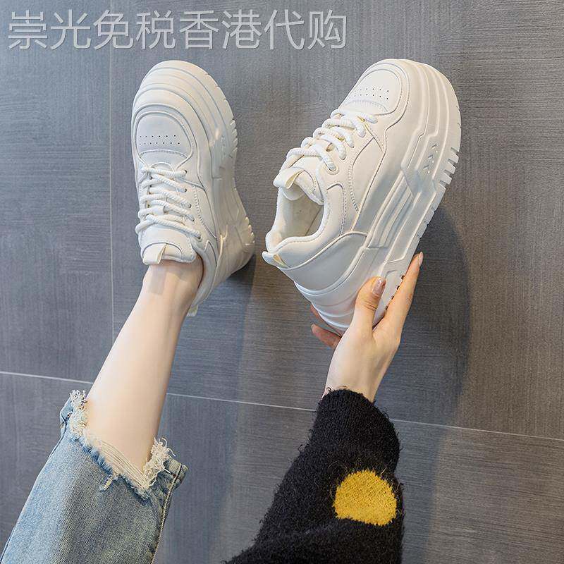 韩版潮牌厚底加绒小白鞋女2024新款松糕增高小个子百搭休闲板鞋棉
