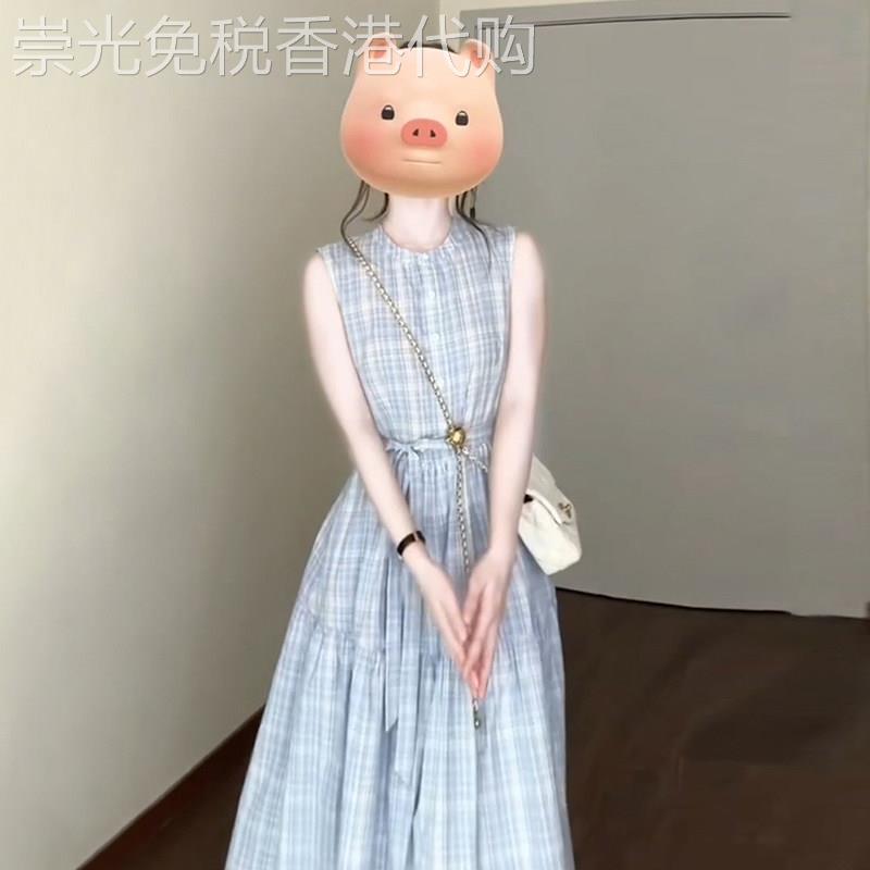 法式蓝色格子无袖洋装女夏季2026新款超好看独特漂亮背心长裙子